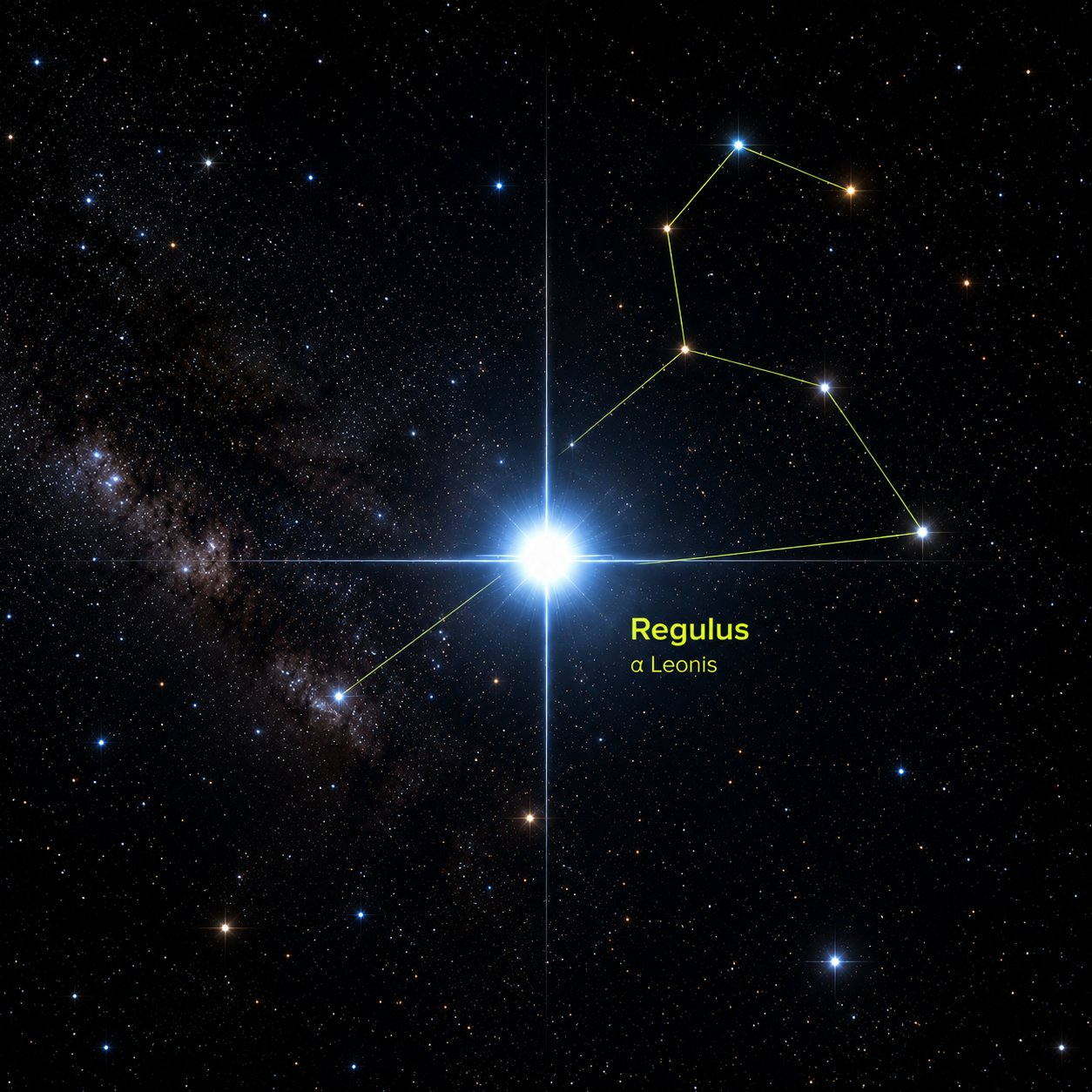 Star map highlighting Regulus within the constellation Leo